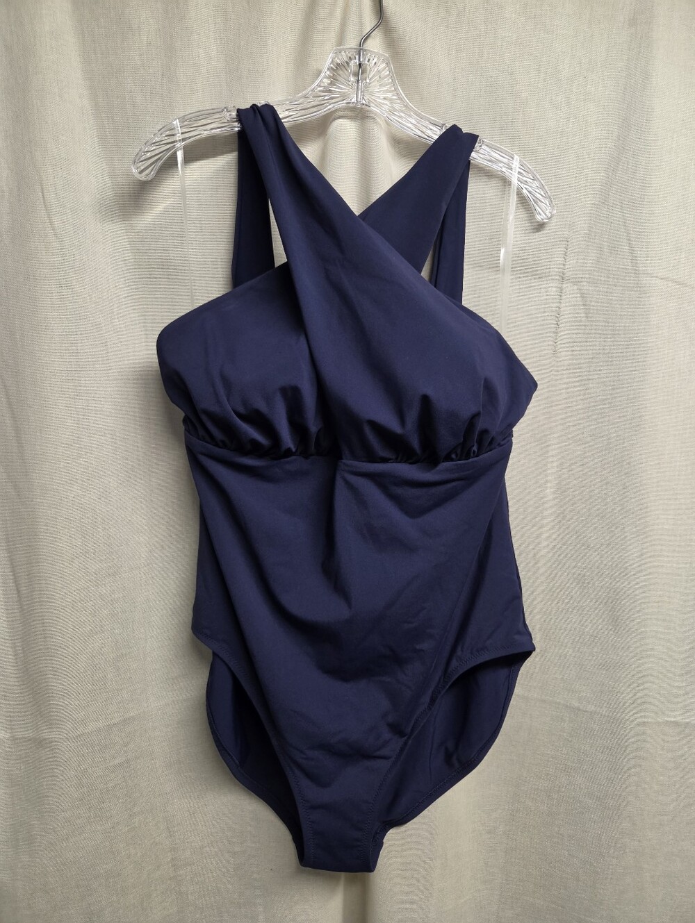 Navy Cross-Front One-Piece Swimsuit